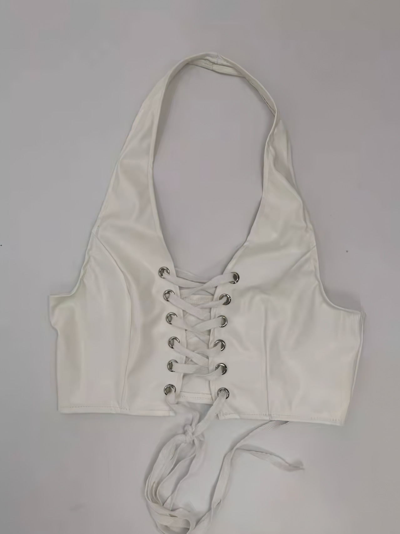 OM-2023 Summer Bestseller: Sexy Backless Tie-Front Short Women's PU Tank Top